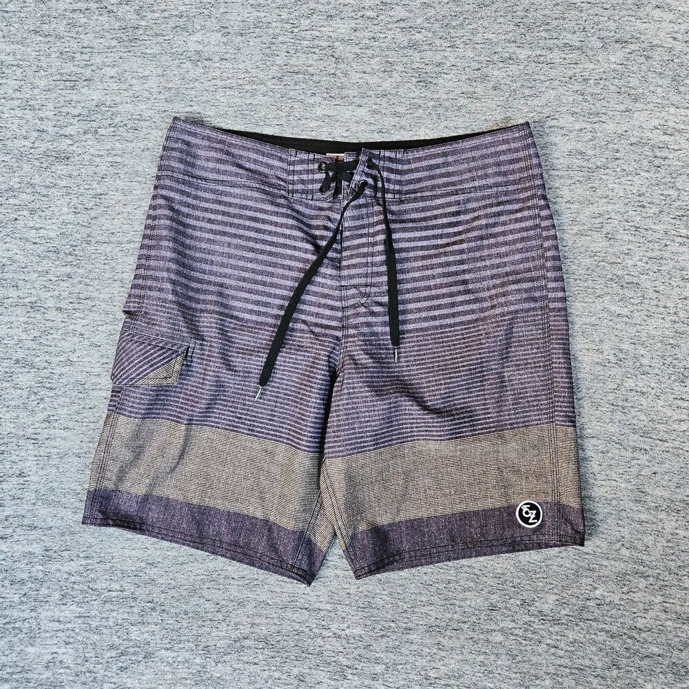 Ezekiel Men's Board Shorts Size 34, Swim Trunks Blue Stripe Logo Beach Surfing